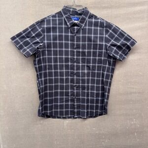APT 9 Shirt Mens Large Blue Gray Plaid Short Sleeve Button Up Smart Temp